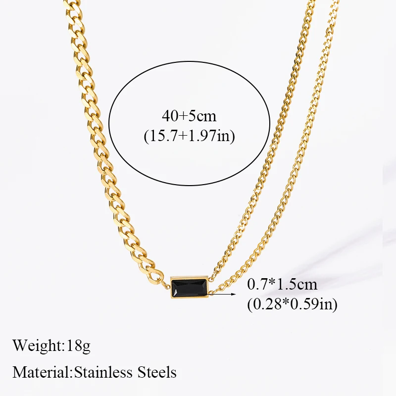 GANEMLY-Colar de cristal preto para mulheres, aço inoxidável 316L, corrente de pescoço impermeável, banhado a ouro 18k, presente feminino da moda