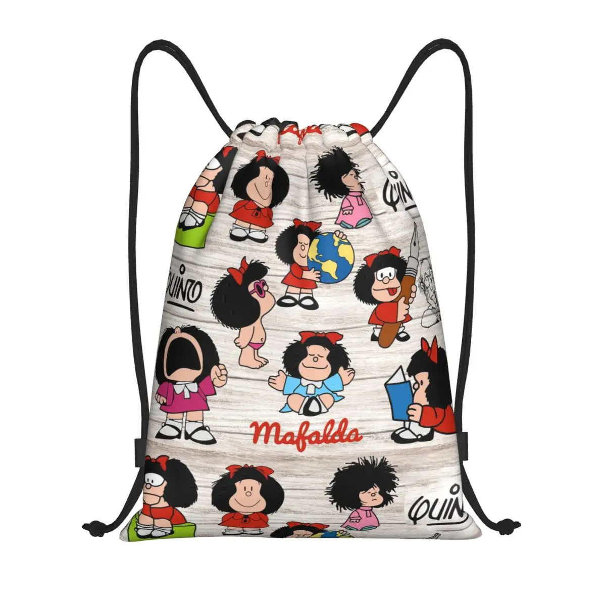 Custom Kawaii การ์ตูน Mafalda กระเป๋าสตางค์ผู้หญิงผู้ชายแบบพกพากีฬา Sackpack ช้อปปิ้งกระเป๋าเป้สะพายหลัง