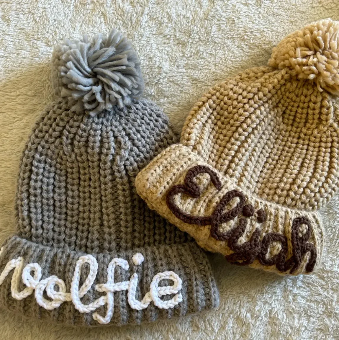 Personalized Baby Beanie Hats, custom name Hand Embroidered Knit Beanie with Name for Infants Toddlers Girls Boys Gift