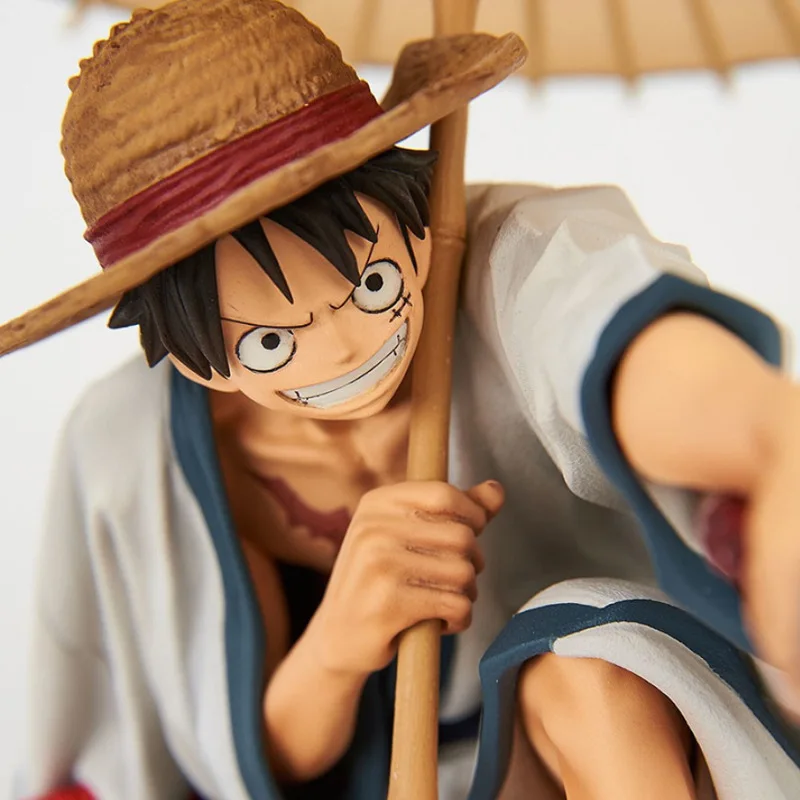 Anime One Piece Figure Holding Umbrella Luffy Sitting Posture Top Decisive Battle Boxed Model Pvc Action Figurine Kids Toys