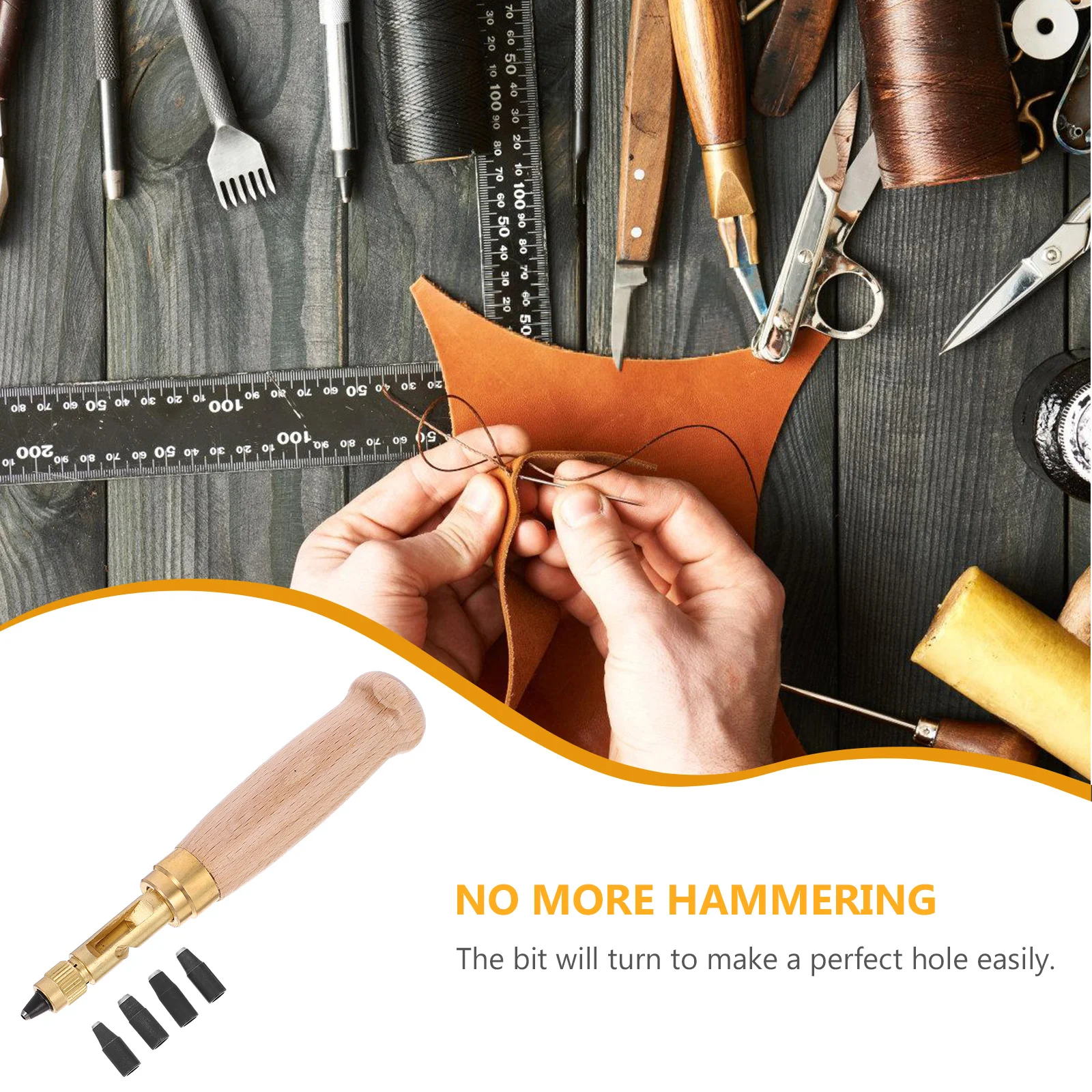 6개 황동 스크류 펀치 나무 손잡이 1.5mm 2mm 2.5mm 3mm 3.5mm 4mm 공예 도구 바느질 종이 인쇄 고무 플라스틱용