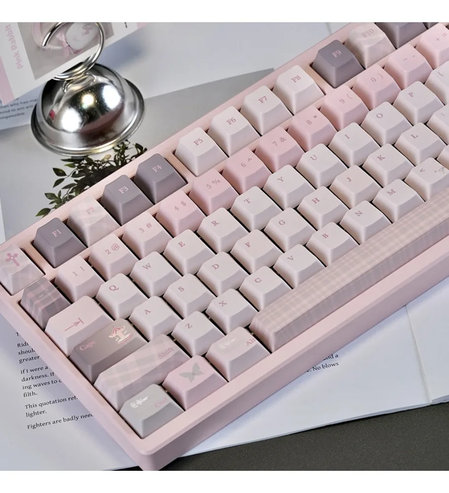 Pink cute simple plaid magnetic axis keyboard keycaps Original height 68/75/87/98