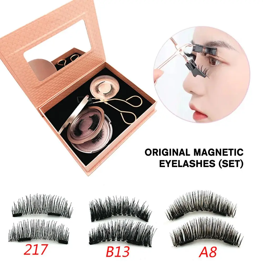 2pairs 5 Magnets 3D Magnetic False Eyelashes Handmade Natural Artificial Faux Tweezers Eyelashes Cils Magnetic with Mink C5Z5