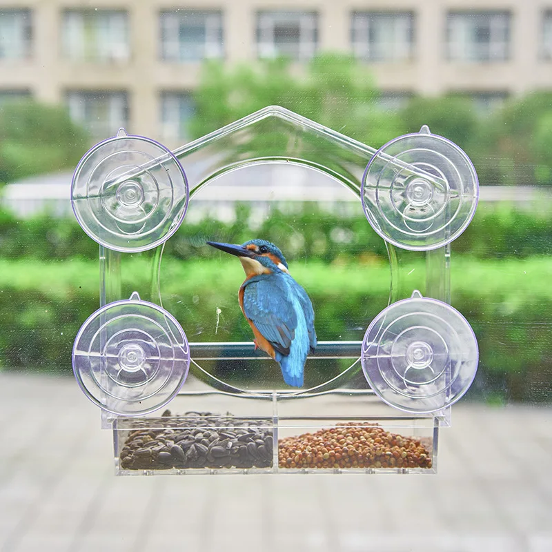 

Naxilai Full transparent observation House type plastic acrylic Plexiglass bird feeder no hole glue Acrylic pet bird feeder