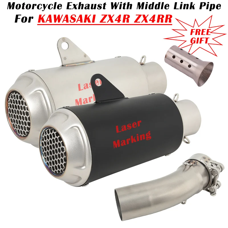 

Slip On For KAWASAKI ZX4R ZX4RR ZX 4R 4RR ZX-4R ZX-4RR 2023 Motorcycle Exhaust Moto Escape System Muffler With Middle Link Pipe