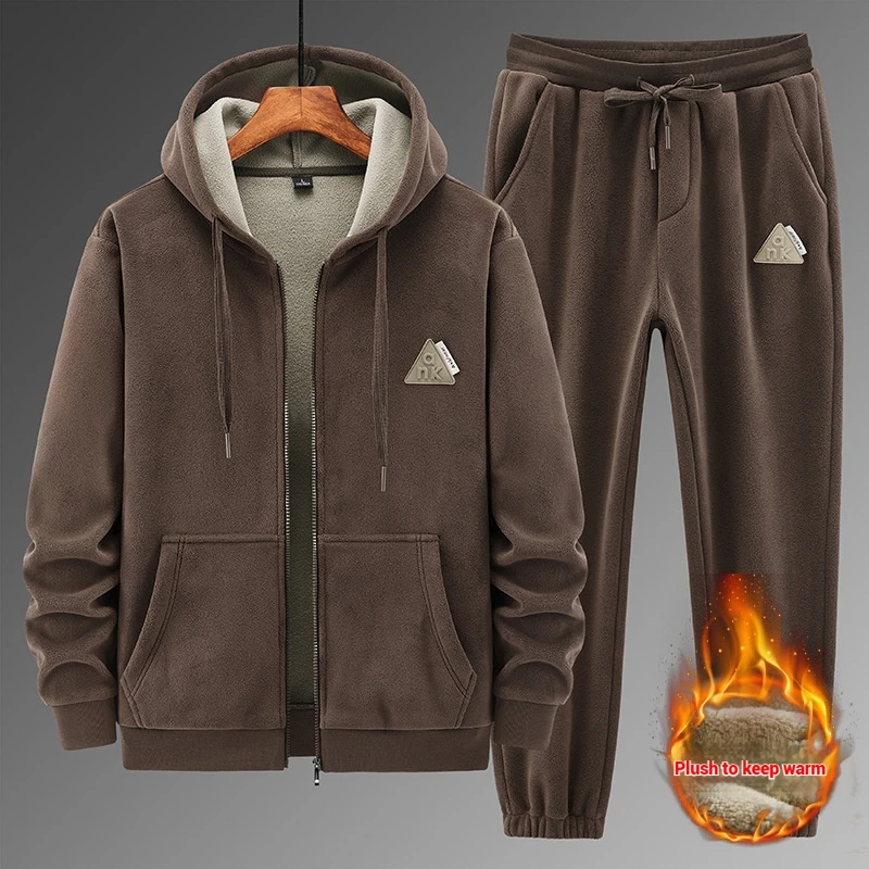 Winter Men's Wool Hoodie Pants Set, Plush Thickened Warm and Windproof Sports Set Men Winter Plush Hoodie Tracksuit 2 Piece Set