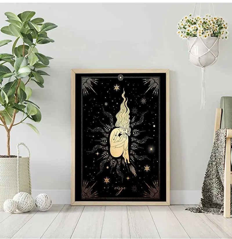 Virgo Zodiac Gold Black Star Sign Art Print Astrology Astrological Poster Wall Picture Home Decor Gift Present Wall Art Prints