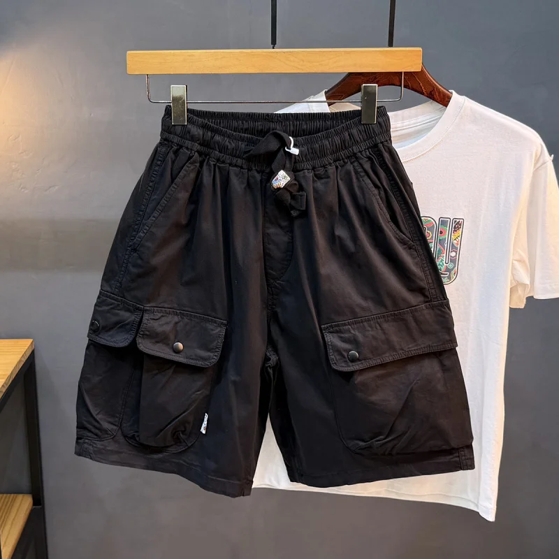 2025年夏 メンズ アウトドア スポーツ レトロ ワークウェア ショートパンツ、ゆったりとした通気性のあるカジュアル スポーツ ファイブクォーターパンツ