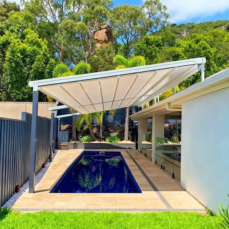 

Электрический выдвижной навес-пергола из алюминия с подсветкой, водонепроницаемый, с ПВХ-покрытием, дистанционным управлением, для балкона