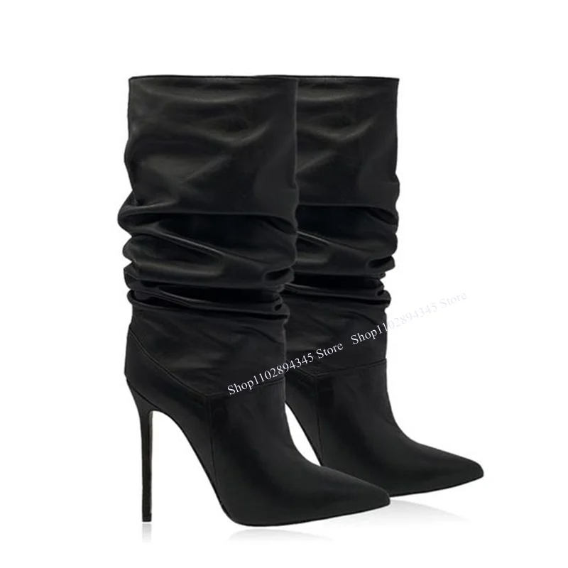 

Black Matte Leather Knee High Boots Pointed Toe Thin High Heel Fashion Cool Sexy Western Winter Woman Shoes Zapatillas Mujer