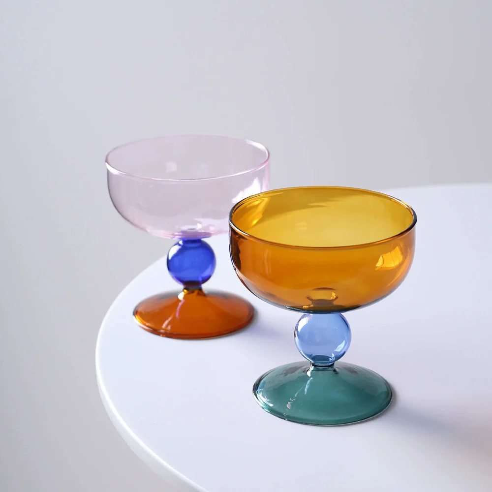 

2PCS Glass Yogurt Cup High Foot Dessert Bowl Ice Cream Ice Ball Cup High Beauty Yogurt Oat Bowl
