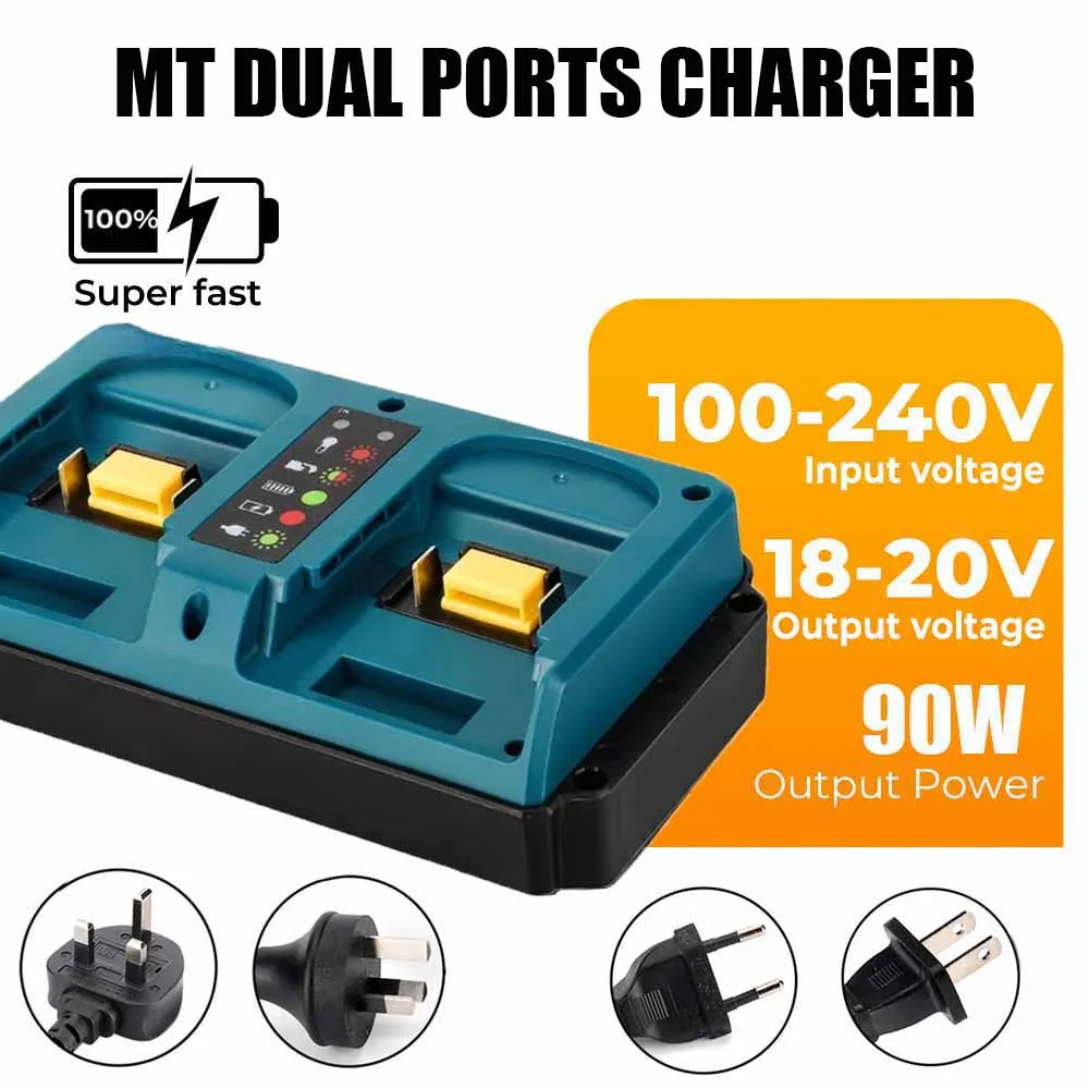 

NEW Portable Dual Ports Charger For Makita 18V-20V Lithium Battery Rechargeable BL1815 BL1820 BL1830 BL1850 Fast Charger EU Plug