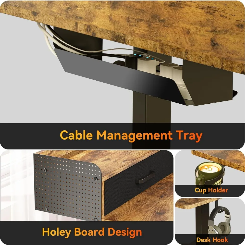 مكتب كهربائي على شكل حرف L قابل للتعديل الارتفاع مع 3 أدراج ورف شاشة ومكتب كمبيوتر زاوية لمحطات العمل في الحامل #6