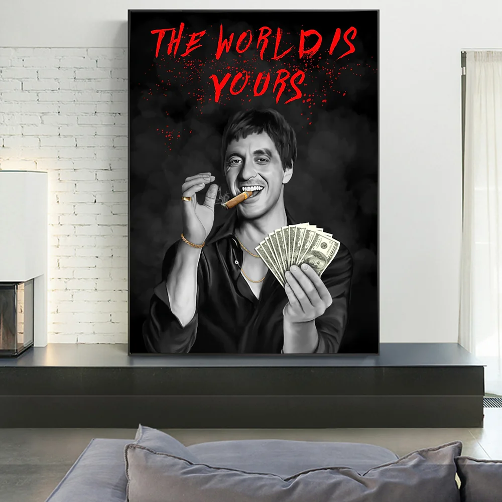 The World is Yours Scarface Motivational Quotes Poster and Print Tony Montana Movie Canvas Painting Wall Art Living Room Decor