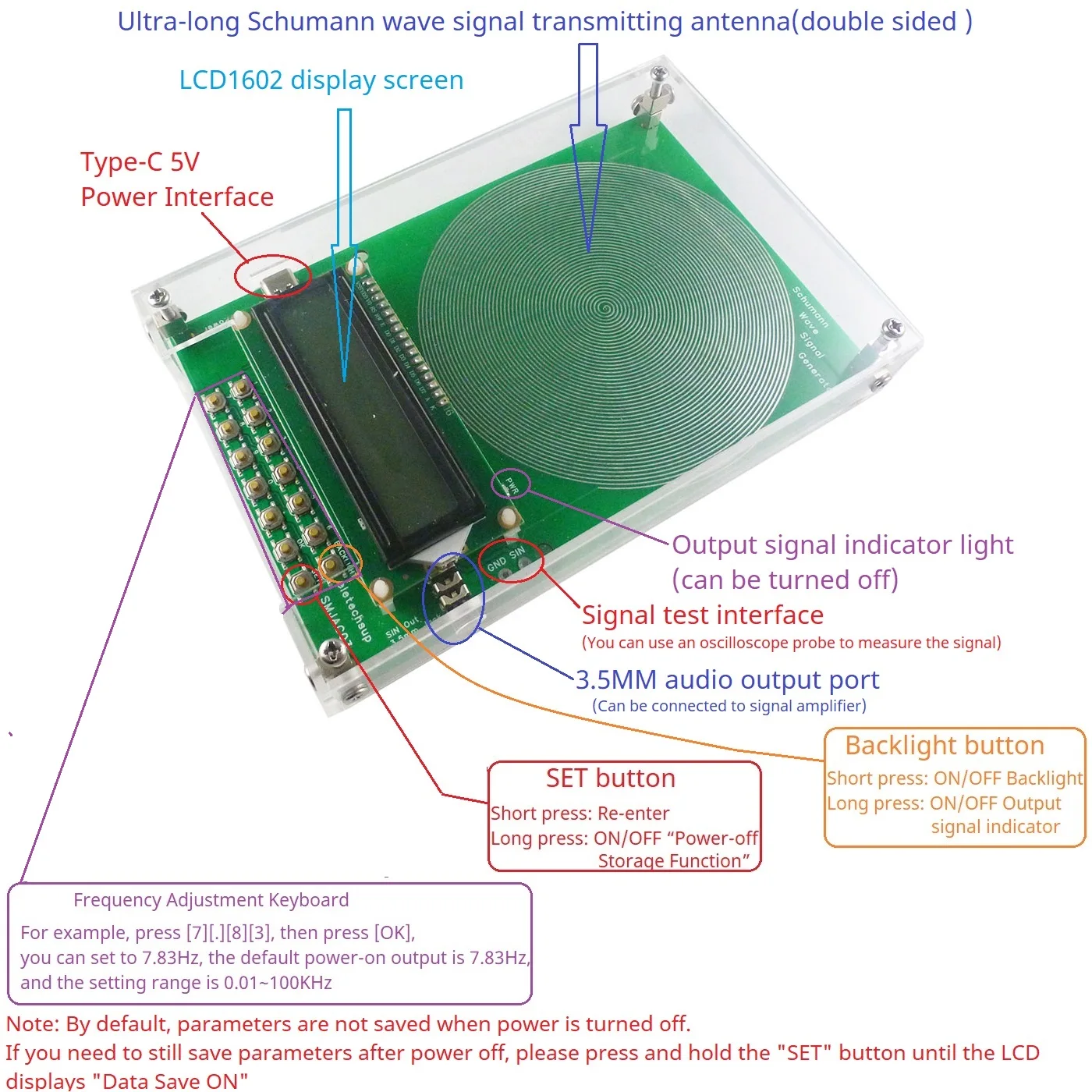 

Portable Schumann Resonance Pulse Sine Wave Generator with 3.5MM Audio Frequency Output