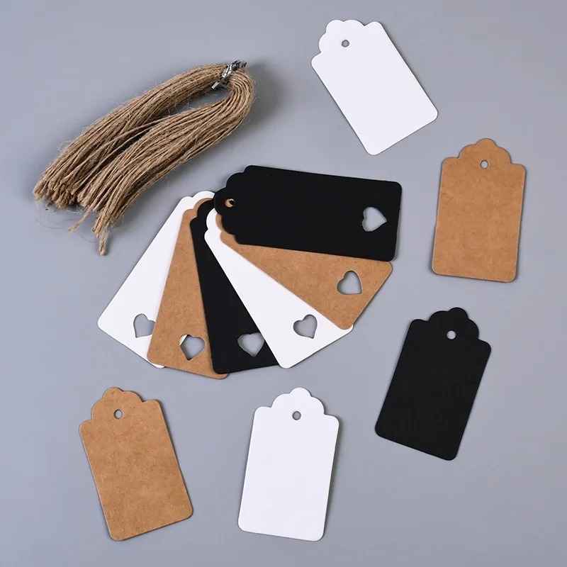 50/100 قطعة 7x4 سنتيمتر ورقة العلامة البني كرافت أسود أبيض التعبئة والتغليف التسمية مع حبل DIY التسمية حفل زفاف هدية تزيين العلامة #1