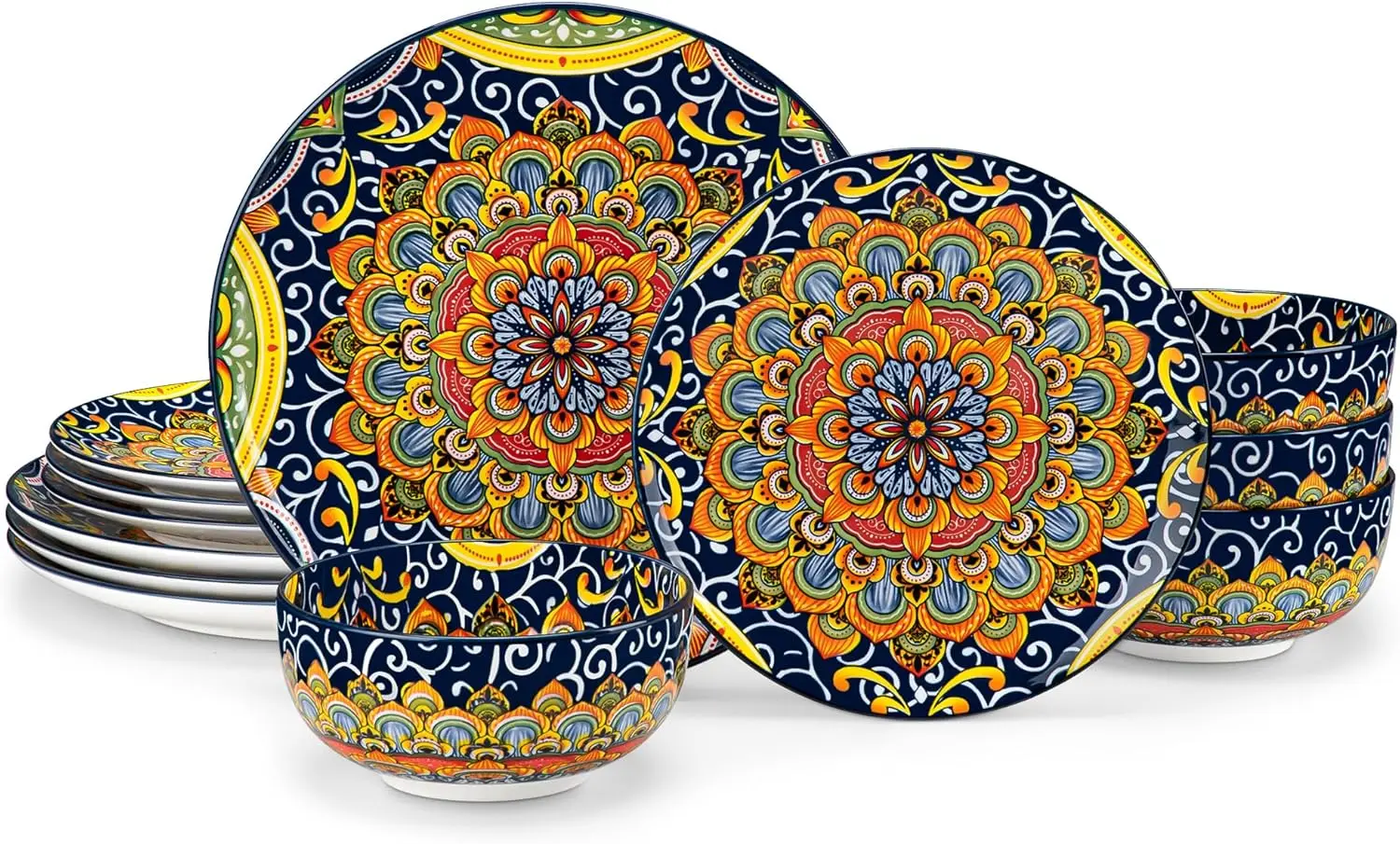 

12 Pieces Dinnerware Sets, Dark Green Plates and Bowls Set, Porcelain Dishes Set for 4, Microwave and Dishwasher Safe, Scratch R