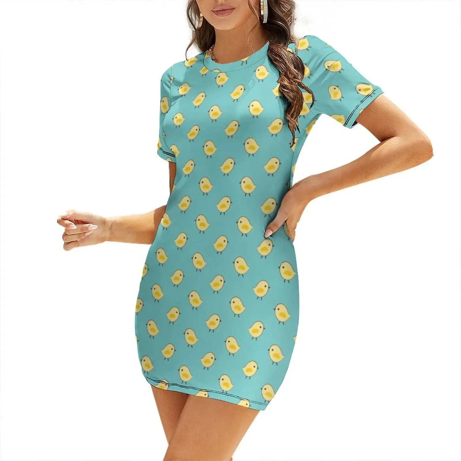 

Busy Chicks - Yellow on Aqua Blue Short-Sleeved Dress ceremony dresses birthday dress for women luxury 2025 Dress