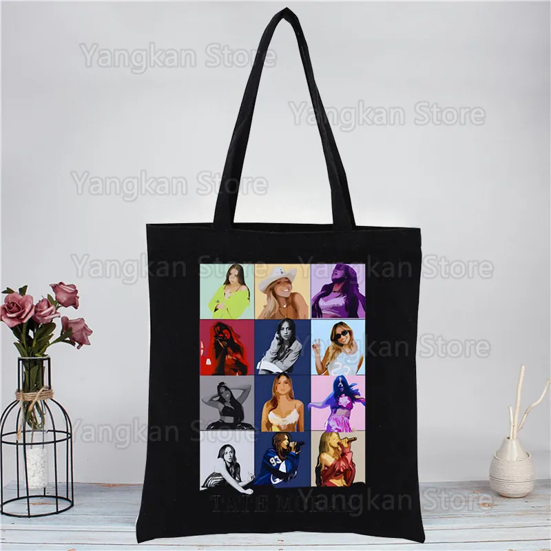 تيت ماكراي ملكة جمال المليئة الأسود الجديد يصل الفن حقيبة قماش قنب حقائب اليد طباعة بسيطة أكياس التسوق الفتيات الحياة عارضة Pacakge #1
