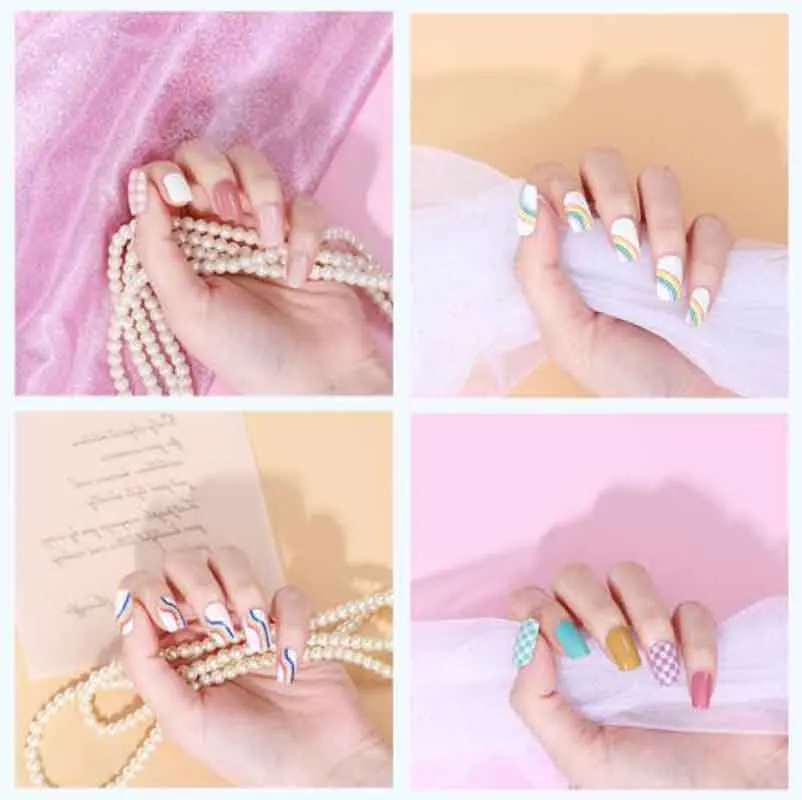 Decalcomanie per adesivi per unghie finte a copertura totale, involucri per unghie a strisce glitterate, decorazione autoadesiva per nail art