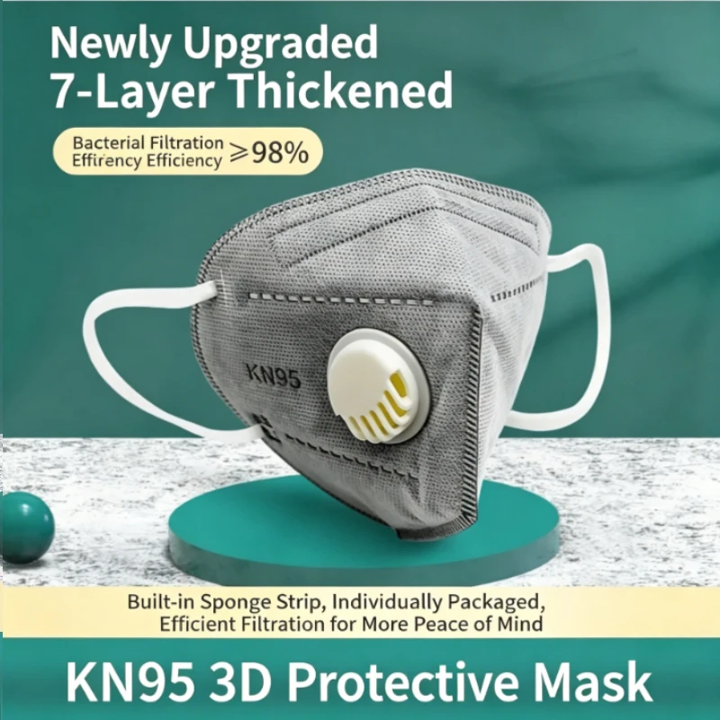 KN95 Dust Mask Breathing Valve Activated Carbon Industrial Protection 3D Disposable Individually Wrapped Safety Soft Respirator
