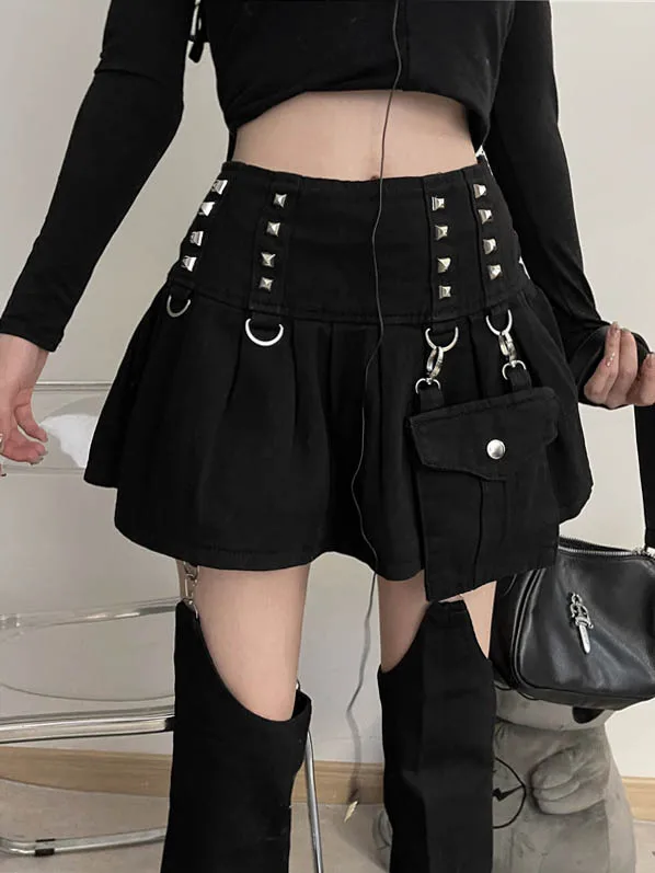 Summer Y2K Subculture Women Pants Gothic Aesthetic Rock Techwear Harajuku Detachable Hollowed Out Skirt Leg Warmers Black Pants