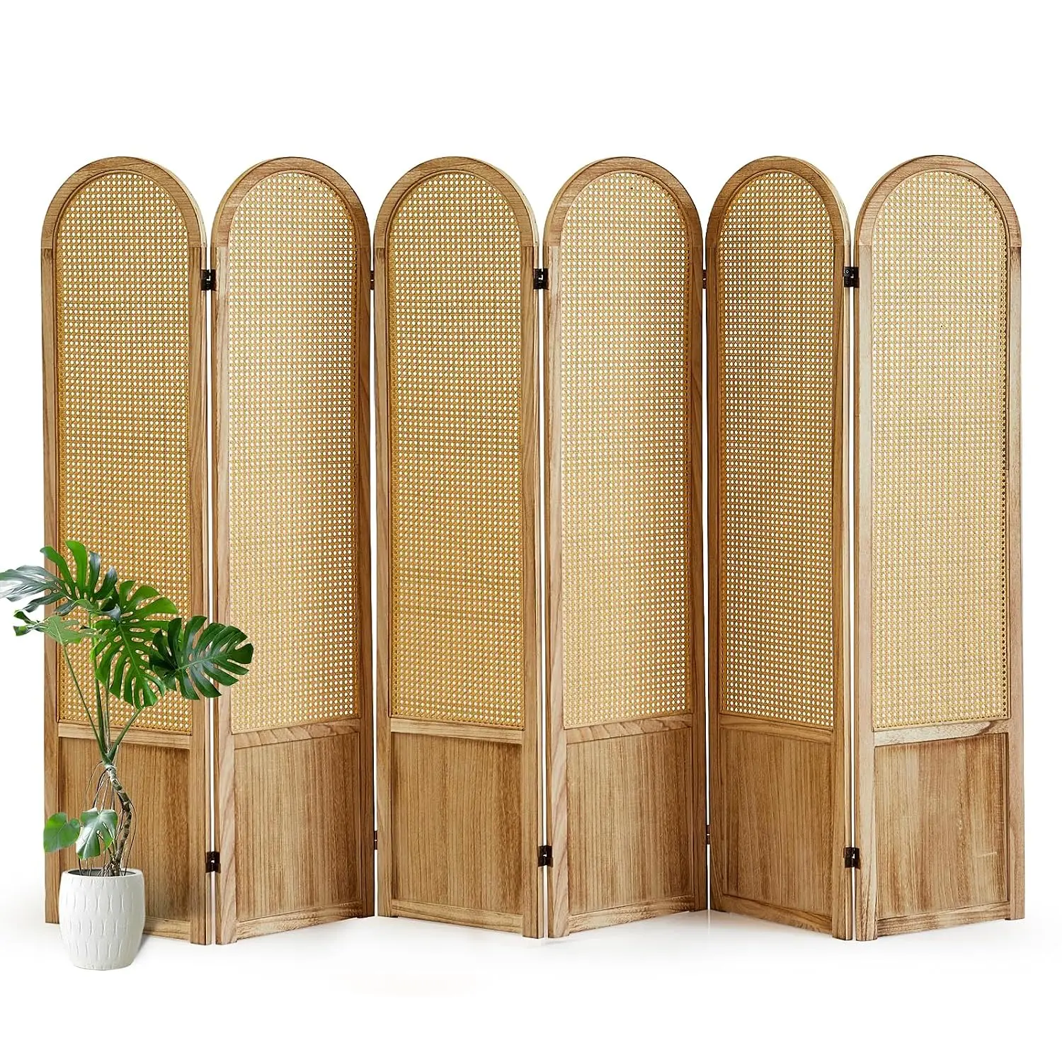 6 Panel Rattan Room Divider, Folding Privacy Screen, Decorative Foldable Partition, Portable Wall Separator for Indoor Home, Nat