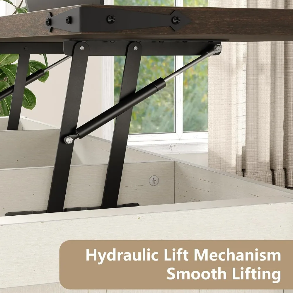 47.3'' Lift Top Coffee Table with Storage, Modern White Coffee Table with Sliding Barn Doors, Farmhouse & Rustic Rectangle Cente