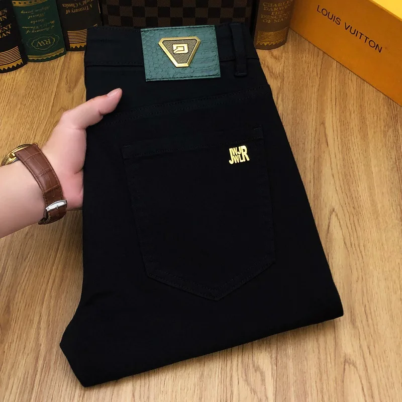 Black Jeans Men's Fashionable All-Match High-End Trendy Mid-Waist Simple Stretch Slim Fit Skinny Washed Trousers New Men's Wear