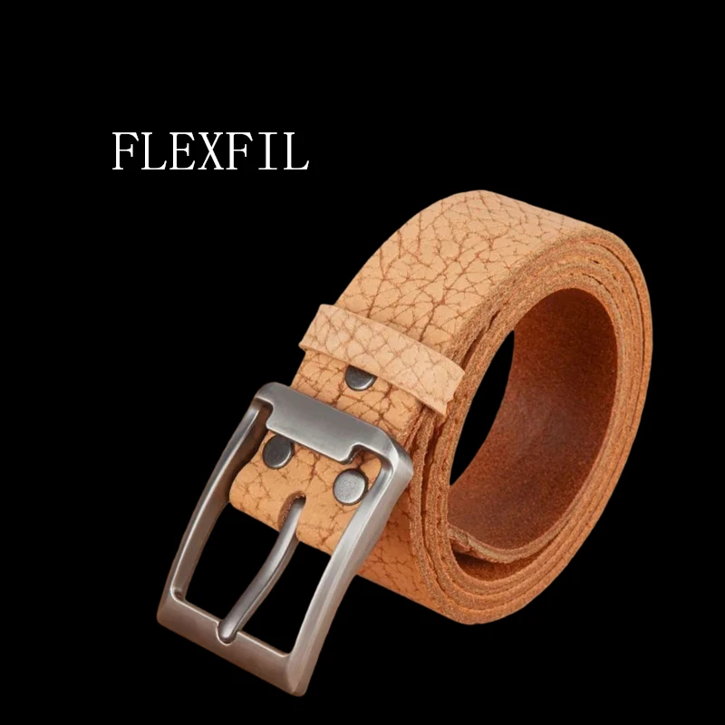 flexfil-男性革ベルト金属高品質ビジネスファッションヴィンテージストライプブランドレジャー牛革ウエストストラップジーンズ男性ベルト