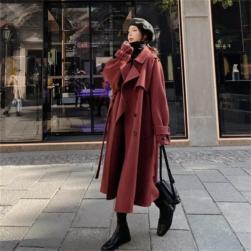 

2025 Winter Women's Woolen Coat Medium Length Fashionable Versatile Ladies' Outerwear Luxury Style Full Sleeve Loose Fit