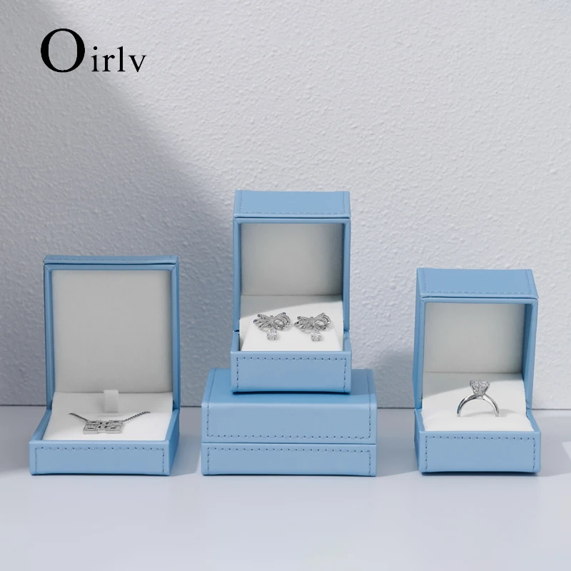 Oirlv Fashion Blue Leather Jewelry Organizer Wedding Ring Box Pendant Bracelet Necklace Storage Case Gift Packaging Display Box