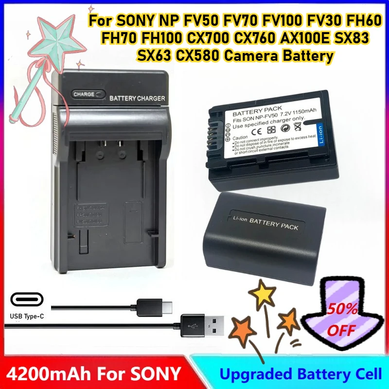 

0-cycle NP-FV100 NP-FV50 NP-FV70 Camera Battery and Charger for SONY NP FV50 FV70 FV100 FV30 FH60 FH70 FH100 CX700 CX760 SX83