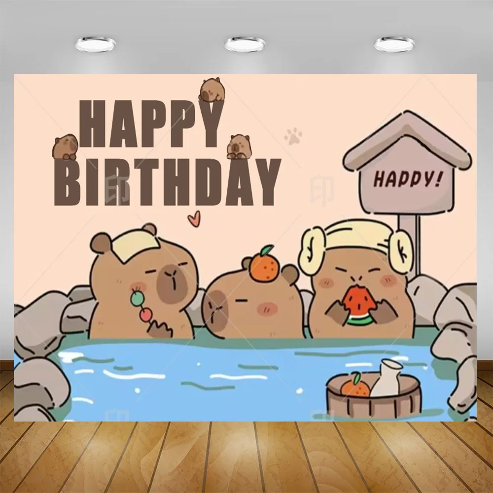 Cartoon Capybara Theme Kid 1st Birthday Party Cute Animal Baby Shower Customize Poster Photography Background Photo Studio Props