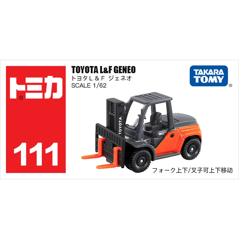 Original TAKARA TOMY Tomica No.111 Toyota L&F Geneo Forklift 1/62 Diecast Alloy Model with Moving Fork Working Suspension Collec