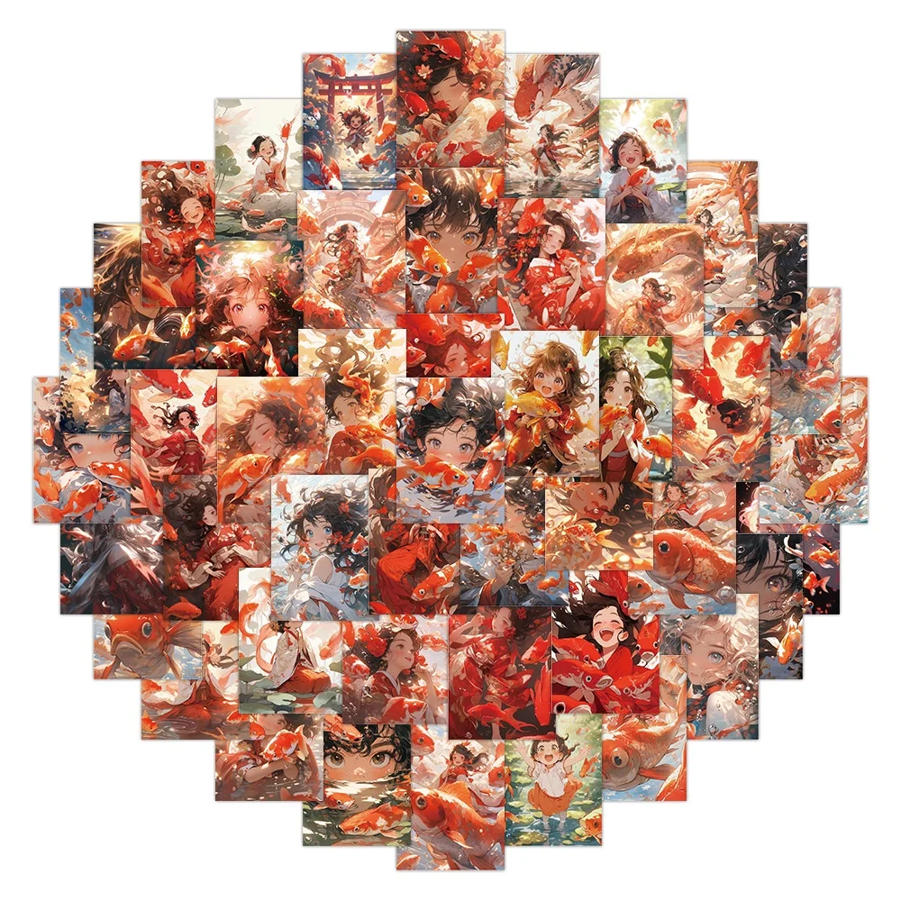 60 قطعة كوي الكارب أنيمي الفتيات مقاوم للماء ملصقات الكتابة على الجدران لخوذة حساب اليد مقلمة الشارات BulingBuling ملصقات مخزن #1