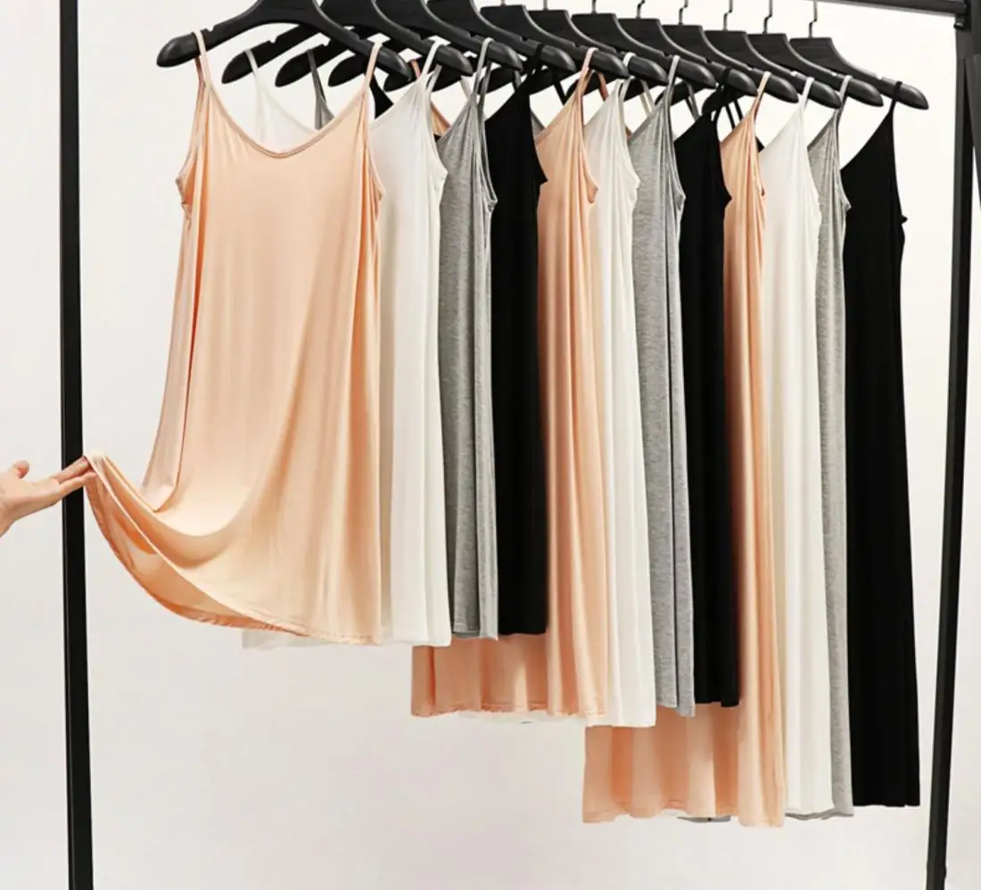 Damska sukienka na ramiączkach, spódnica damska, letnia modalna długa spódnica, halka, sukienka z dekoltem O, spódnica midi, sukienka typu \"vest\".