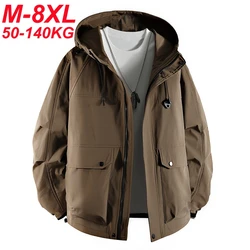 Men Jacket Hooded Big Pocket Windbreaker Trench Coats Oversize 6XL 7XL 8XL Plus Size Waterproof Camping Loose Thin Softshell