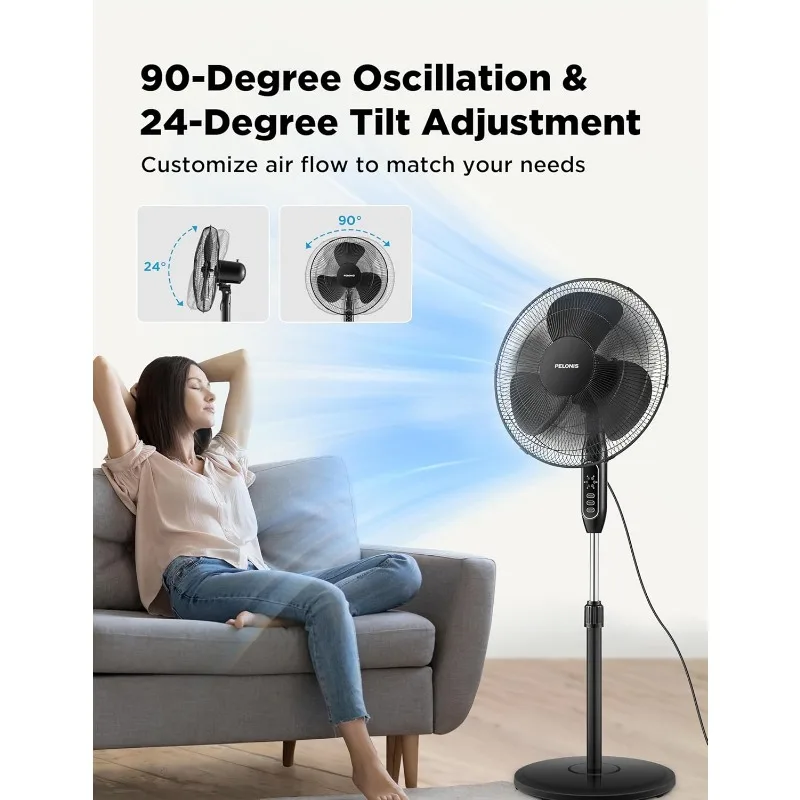 PELONIS-Télécommande sur pied, ventilateur debout oscillant, minuterie de 7 heures, 3 vitesses, réglable, recommandé, 16 en effet