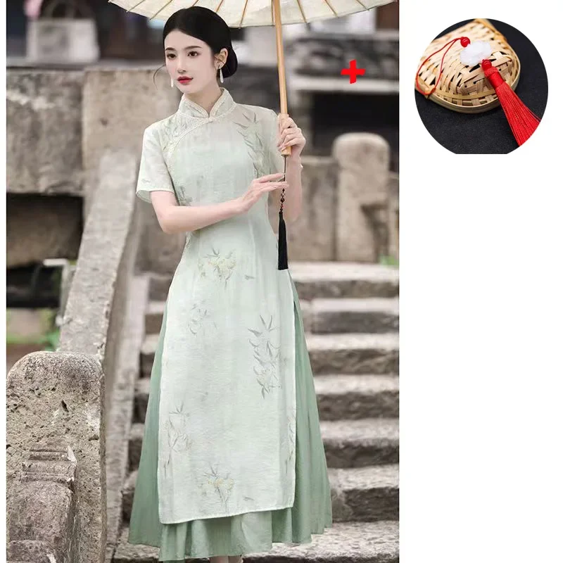 

New Spring Summer Ao Dai Vietnam Dress Traditional Aodai Qipao New Chinese Improved Cheongsam Asian Dress