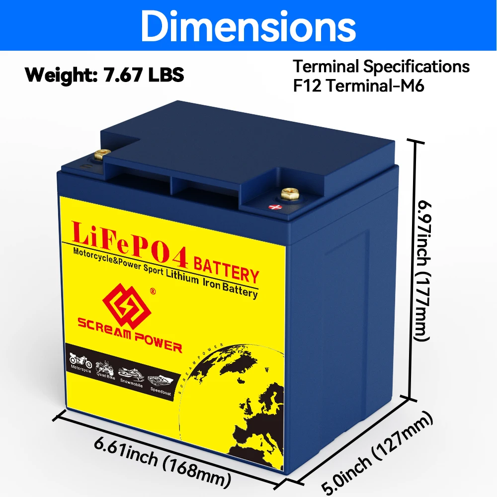 SCR30L-BS Lithium Motorcycle Battery Rechargeable Battery 12V 16AH 720 CCA with BMS 4000 Life Cycles for Jet Skis,Scooter,UTV