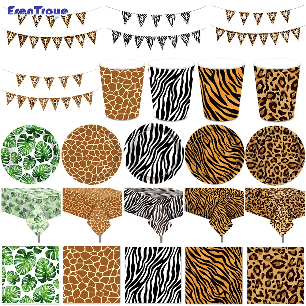 1 Satz Wald Tier Leopard Tiger Druck Platte Tischdecke Servietten Wald Banner Dschungel Safari wild eine Geburtstags feier Dekoration – Detail 6