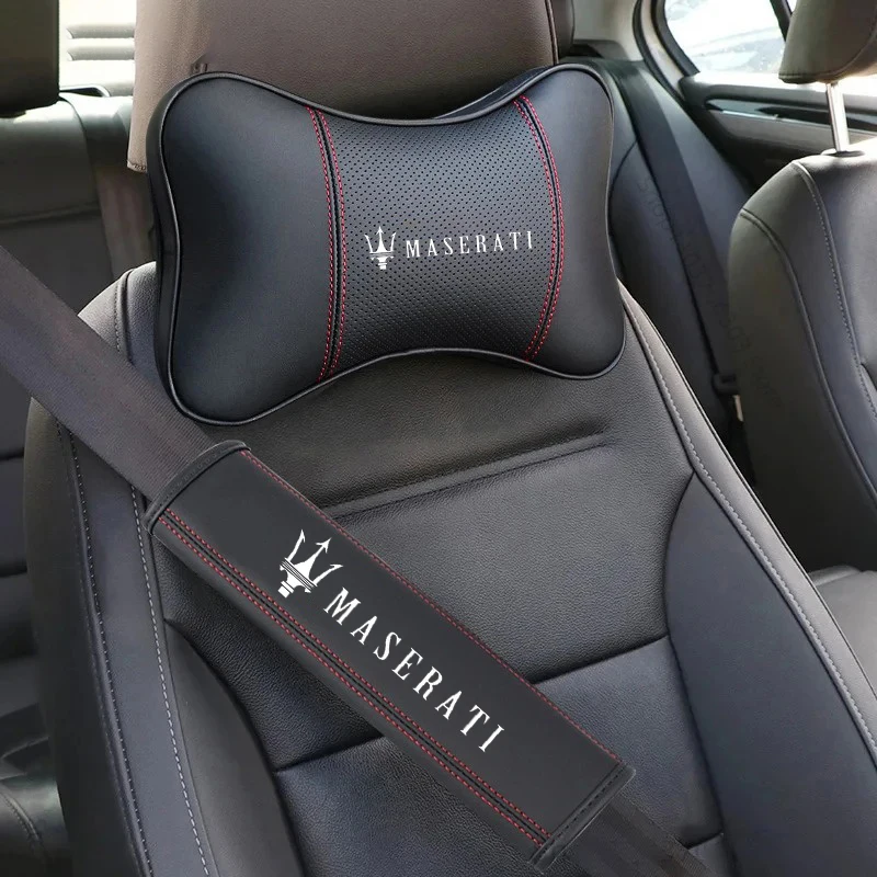 Reposacabezas de asiento de coche, almohada para el cuello, cinturón de seguridad, Protector de hombros para Maserati Quattroporte GranTurismo MC20 Levante Grecale Coupe