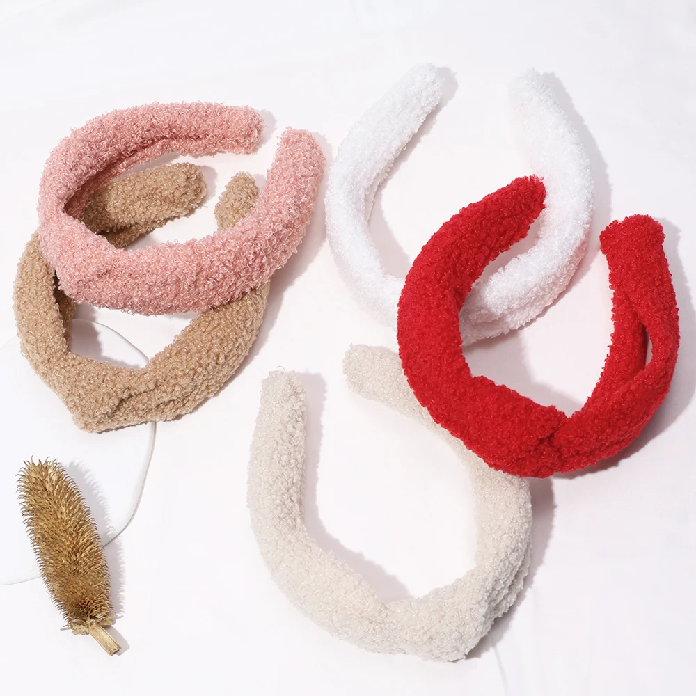 New Cute Autumn Winter Girls Coral Fleece Knot Headbands Baby Solid Color Teddy Hair Hoops Girls Teddy Hair Bands Kids Headwear