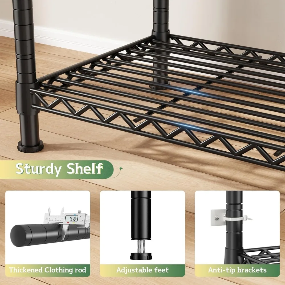 رف ملابس معلق شديد التحمل لغرفة النوم مع غطاء، يدعم 800 رطل، 56 عريض × 16 عميق × 75.5 ارتفاعًا #5