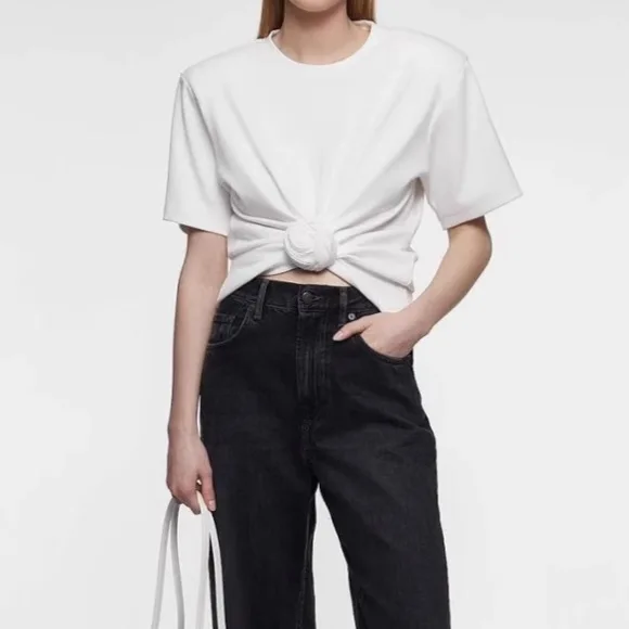 

Spring And Summer New Women's T-shirt Y2k Twist Knot Decoration Solid Color Round Neck Short-sleeved Cotton Tees Tops