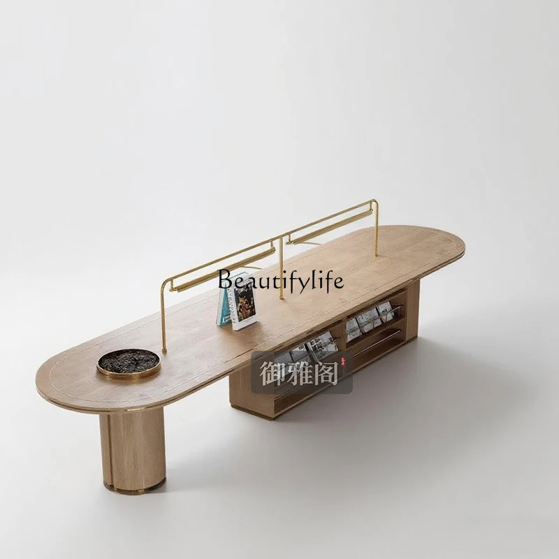 

Solid Wood Table Light Luxury Sales Office Mezzanine Lobby Leisure Handmade Reception Entertainment Table