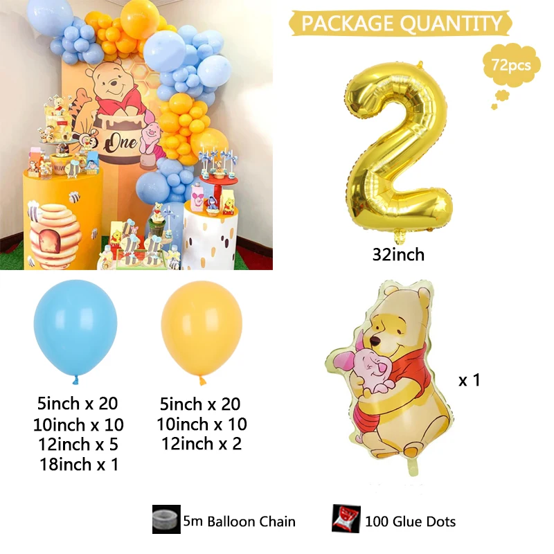 Winnie de Disney the Pooh & Tigger Piggy Pigeon, cadena de globos colorida con números dorados, regalo de ducha de cumpleaños para vacaciones, juego de globos para fiesta