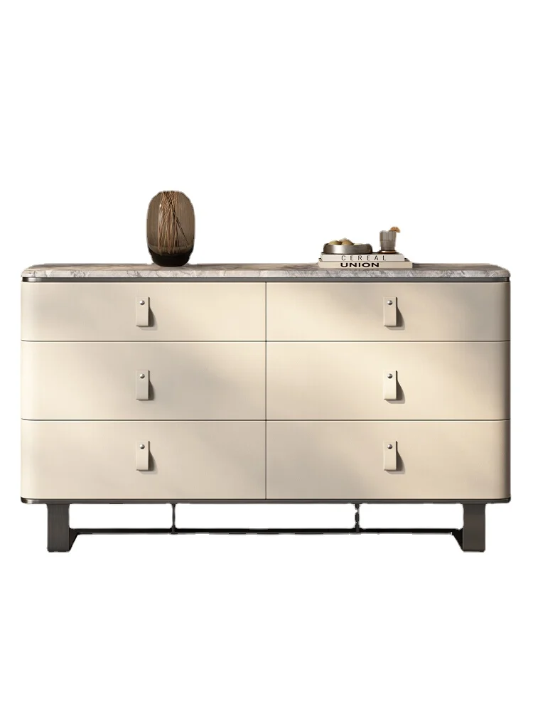 

HXL Minimalist Chest of Six Drawers Natural Marble Sideboard Cabinet High-End Leather Art Locker