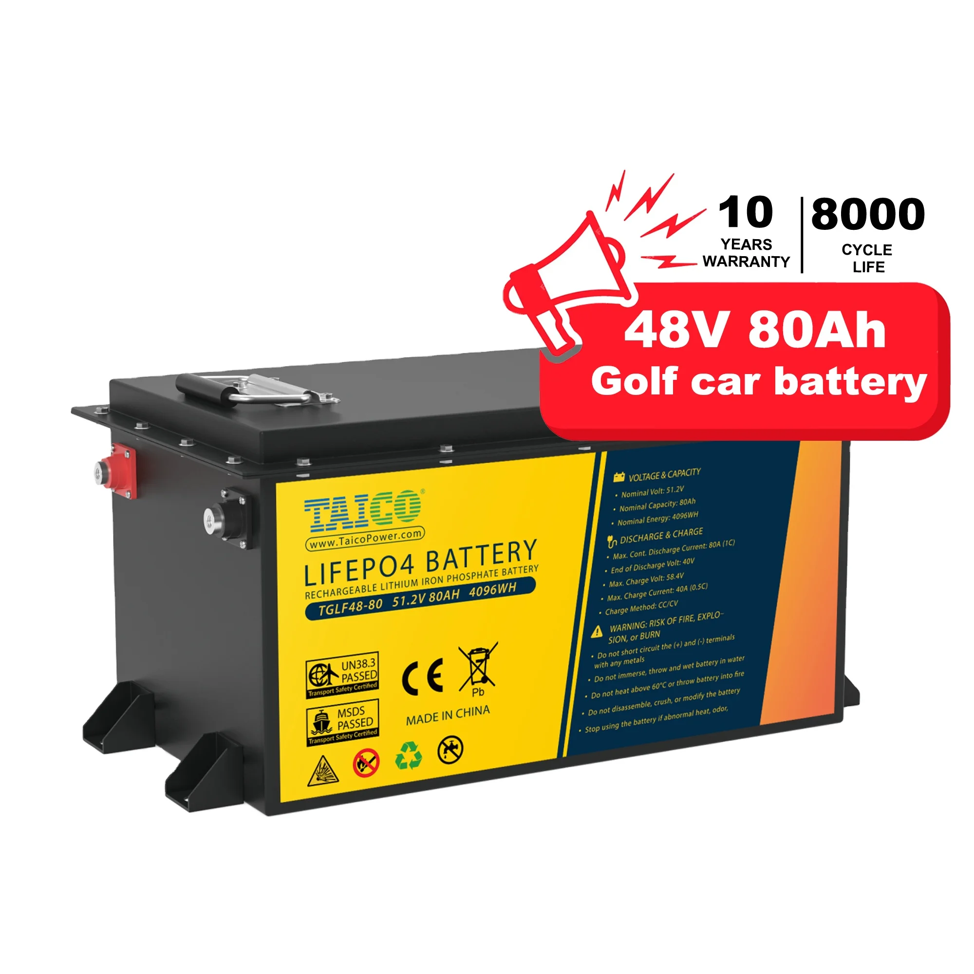 

48v 72v 80ah 100ah 150ah 200ah Golf Cart Lifepo4 Lithium Ion Battery Pack 51.2v Deep Cycle IP66